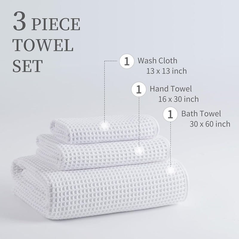 MICROFI New Microfiber Waffle Bath Towels, 3 Pieces, Oversized, Soft, Absorbent, Fast Drying, Lint Free, Includes Bath, Face and Hand Towels - Image 3
